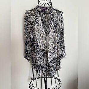 Gloria Vanderbilt Black and Gray Animal Print Blouse